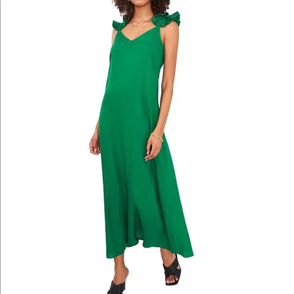 Vince Camuto Sleeveless Ruffle Strap V-Neck Waistless Maxi Dress